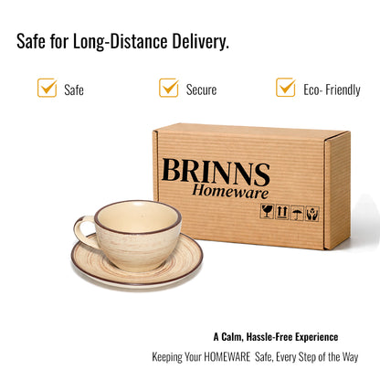 Coffee Mug Saucer Set | Cream - Brown | 300 ml