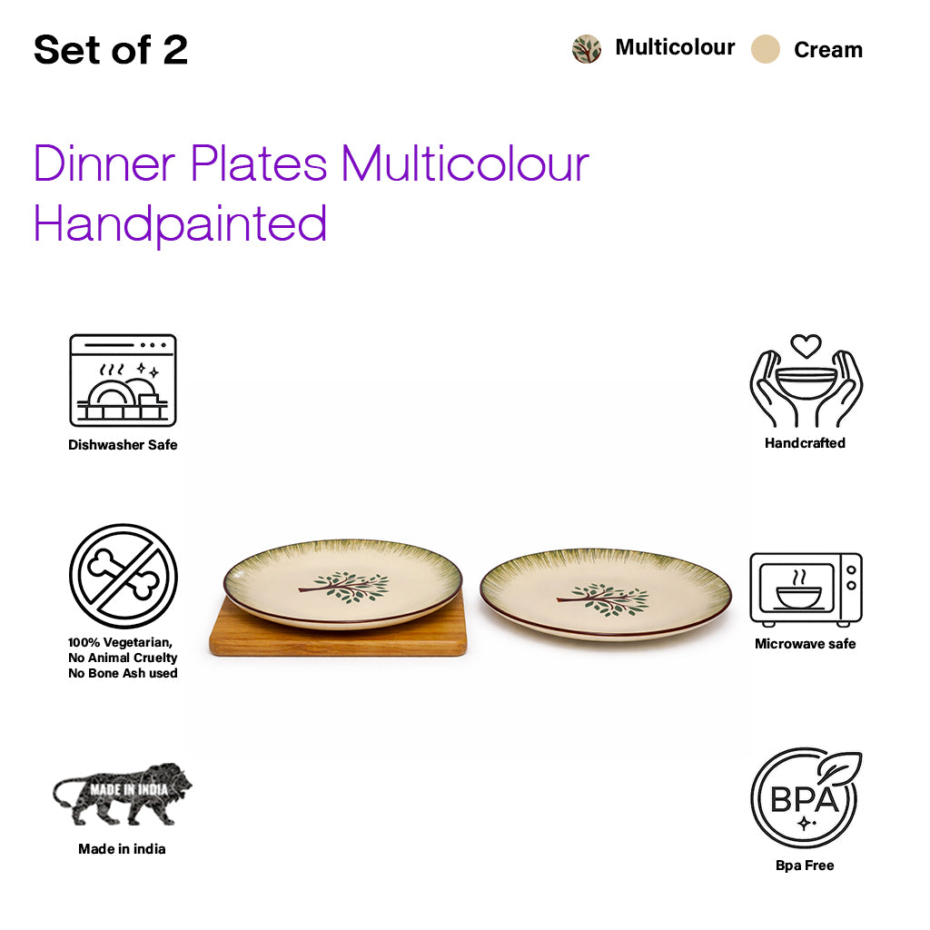 Ceramic Dinner Plate Set | Multicolour 'Palm Tree' Painting