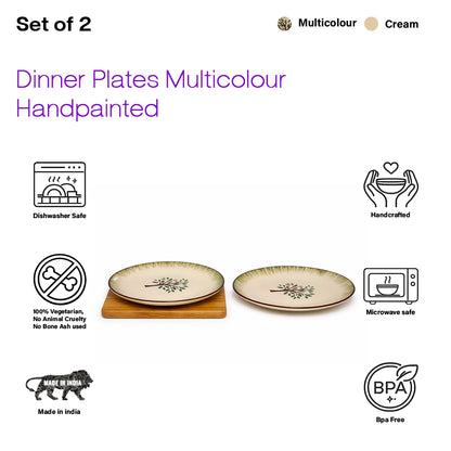 Ceramic Dinner Plate Set | Multicolour 'Palm Tree' Painting
