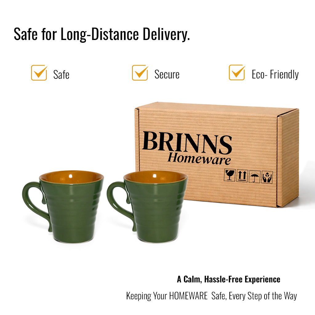 Milk Mugs Set of 2 | Green - Yellow | 350 ml