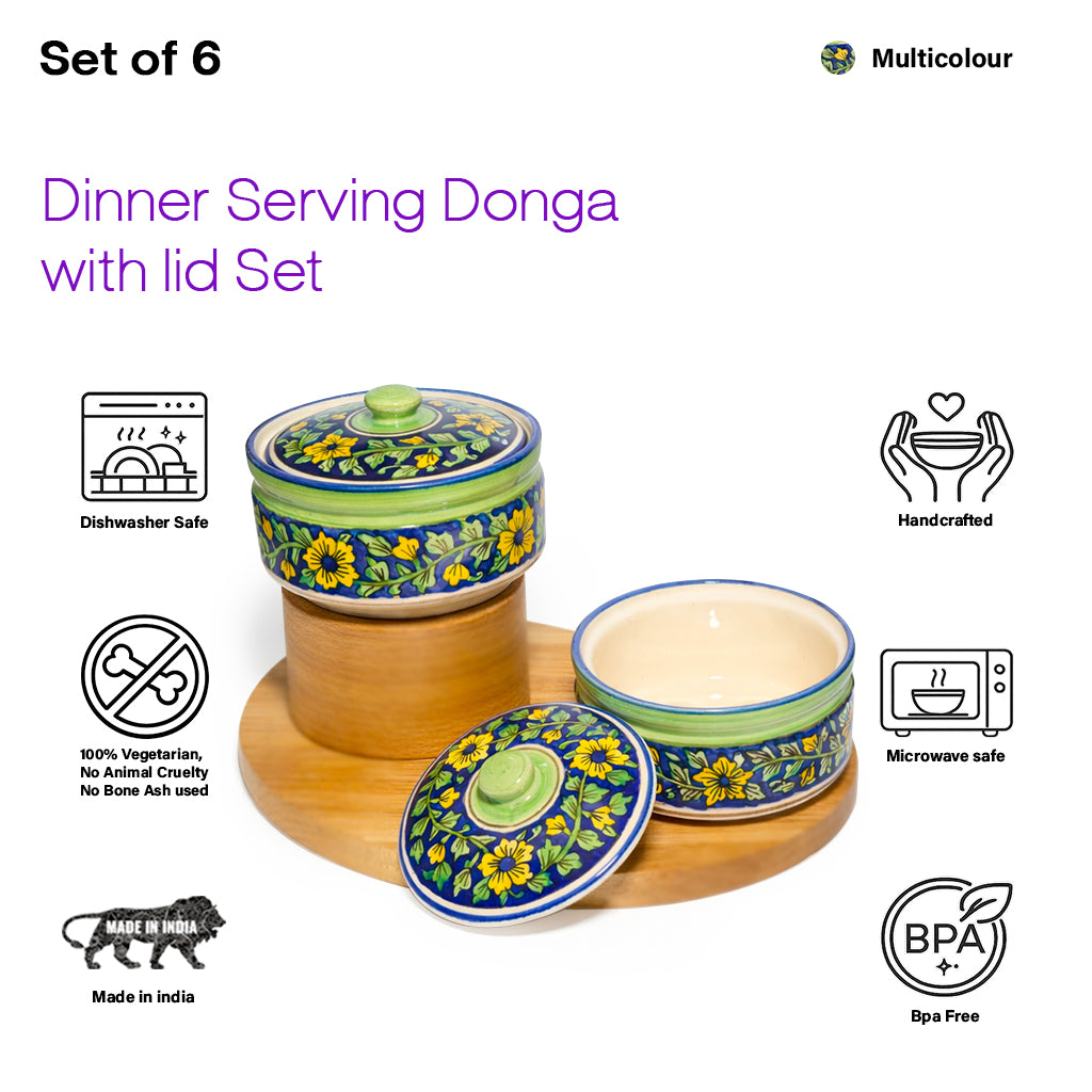Hand Painted Ceramic Donga with Lid Set of 2