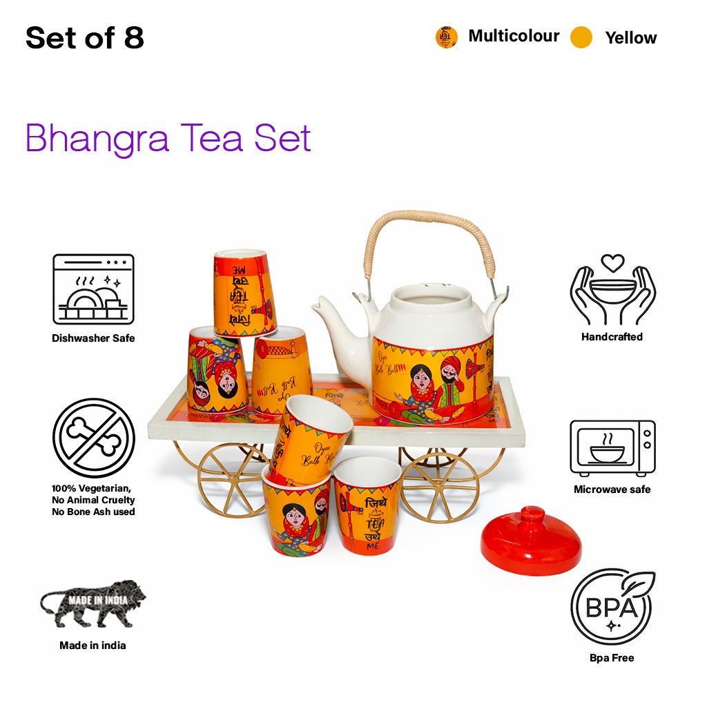 Balle Balle Tea Kettle & Glass Set with Cart Tray | Kettle (1200 ml) & 6 Glass (120 ml)