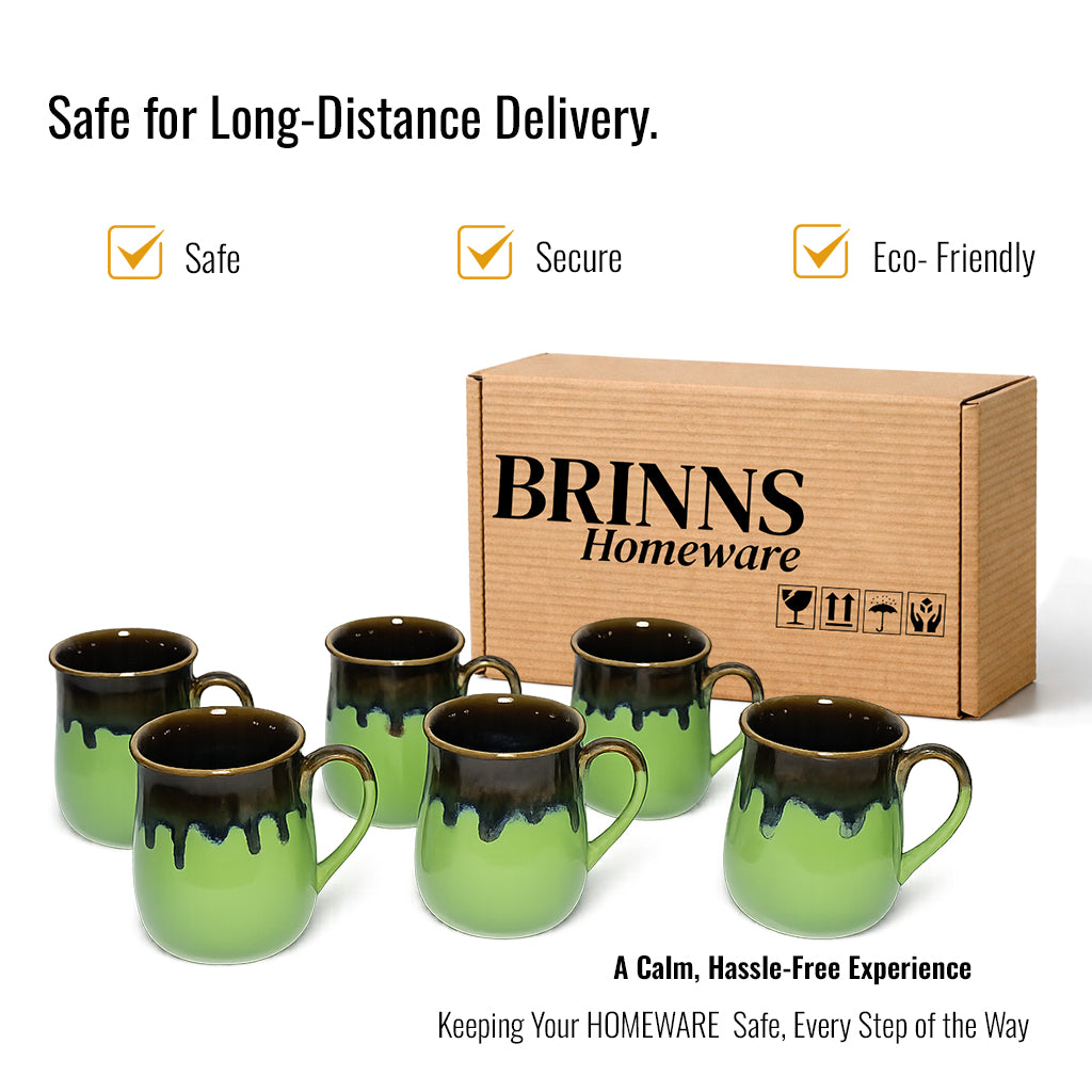 Milk Mugs Set of 6 | Parrot Green-Brown | 400ml