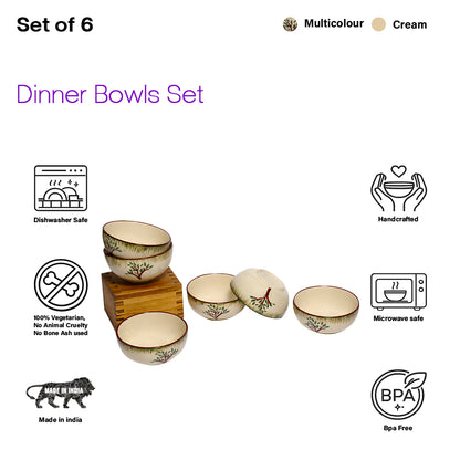 Ceramic Dinner Bowl Set of 6 | Soup, Curry & Rice Bowls| 220 ml