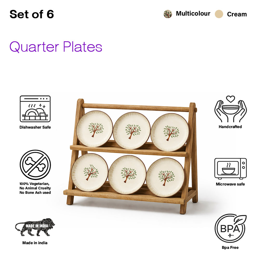 Quarter Serving Plate Set | Multicolour 'Palm Tree' Painting
