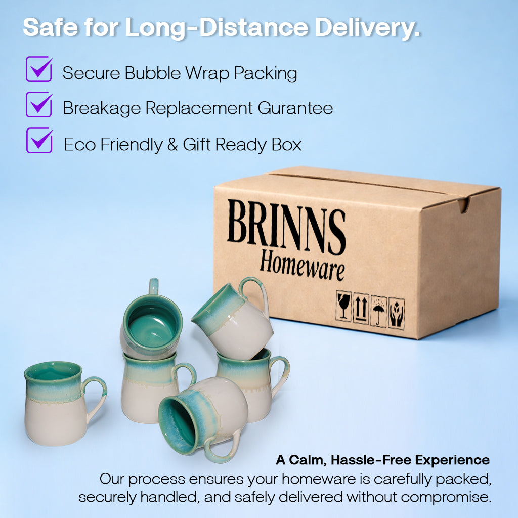 Milk Mugs Set of 6 | White-Teal | 400ml