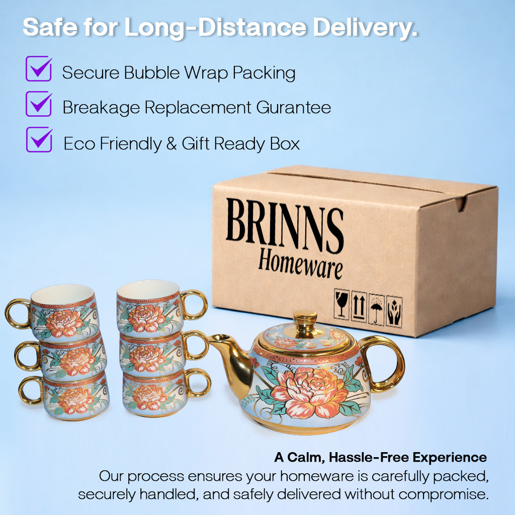 Tea Set | Golden Rose Print |  Kettle (1200 ml) & 6 Cups (200 ml)