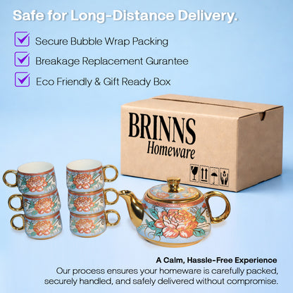 Tea Set | Golden Rose Print |  Kettle (1200 ml) & 6 Cups (200 ml)