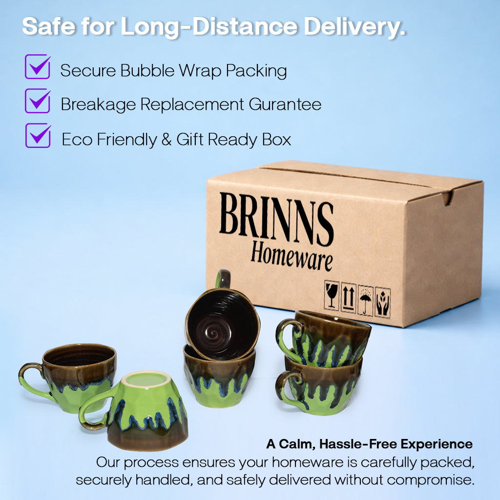 Coffee Mugs Set of 6 | flow - Glaze| 220 ml