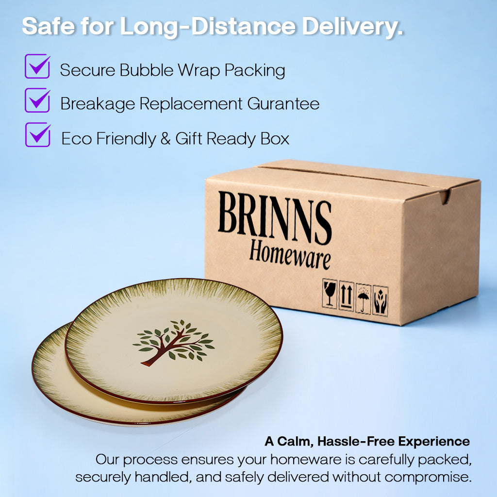 Ceramic Dinner Plate Set | Multicolour 'Palm Tree' Painting