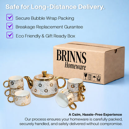 Tea Set | Golden-White | Kettle (1200 ml) & 6 Cups (200 ml)