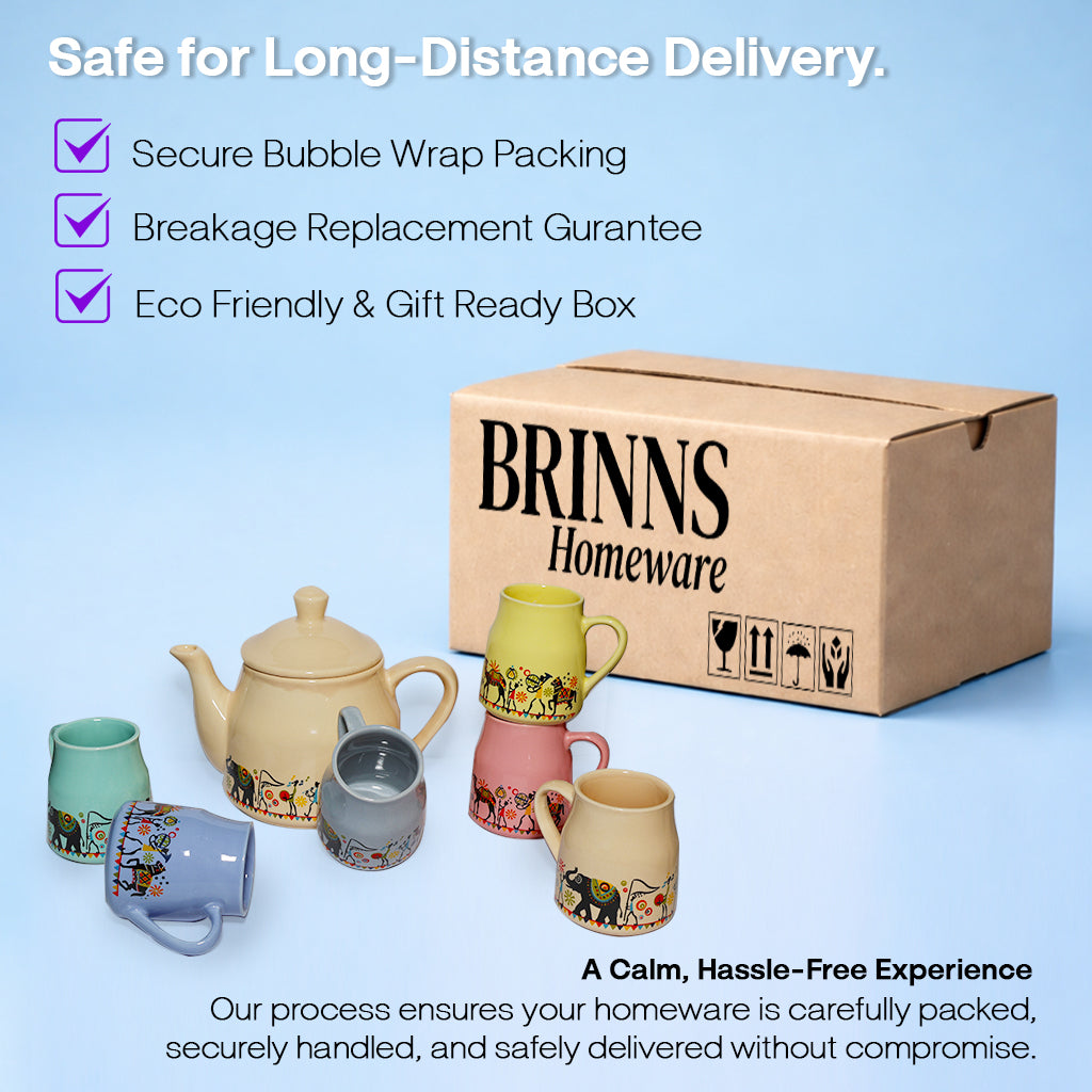 Royal Elephant Print Tea Set | Kettle (960 ml) & 6 Cups (160 ml)