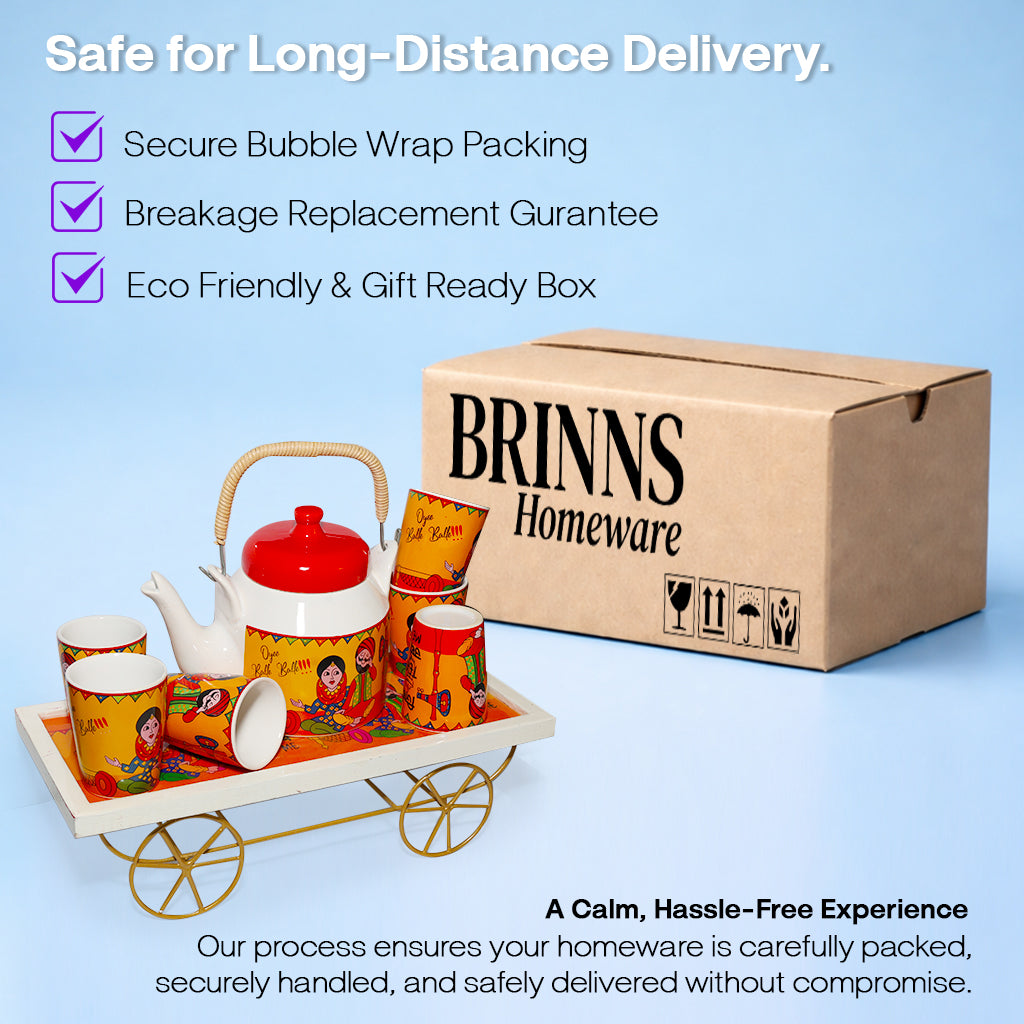 Balle Balle Tea Kettle & Glass Set with Cart Tray | Kettle (1200 ml) & 6 Glass (120 ml)