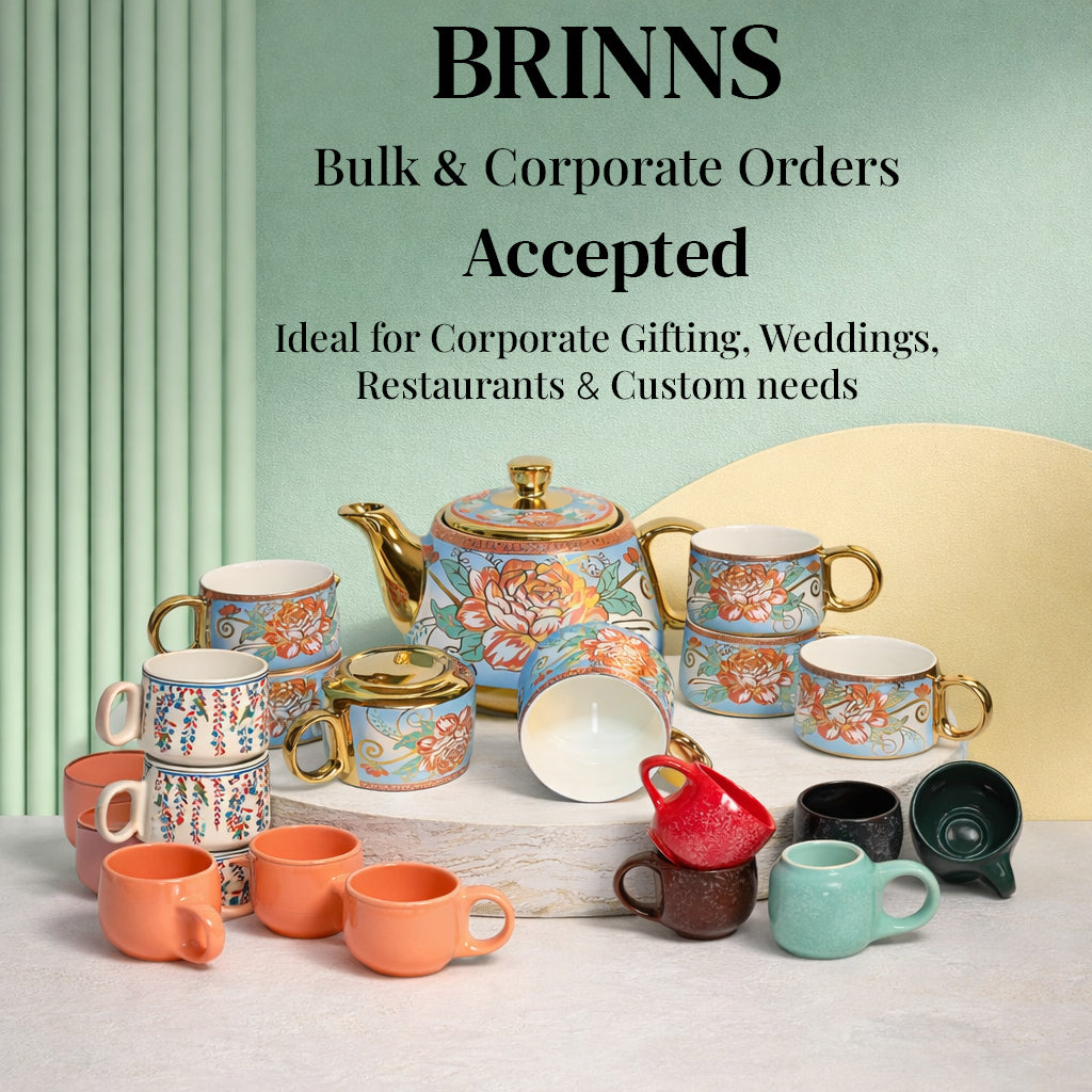 Tea Set | Golden Rose Print |  Kettle (1200 ml) & 6 Cups (200 ml)