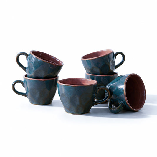 BRINNS Ceramic Coffee Mugs Set | Teal - Purple, 220 ml, Set of 6 Coffee Mugs | Glossy | Microwave and Dishwasher Safe | Perfect for Gifting, Home & Office Use