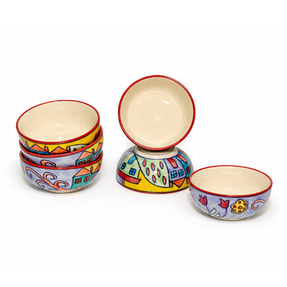 Dinner Bowls Set of 6 | Multicolor Print | 220 ml