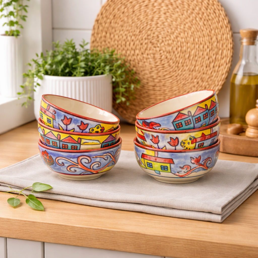 Dinner Bowls Set of 6 | Multicolor Print | 220 ml