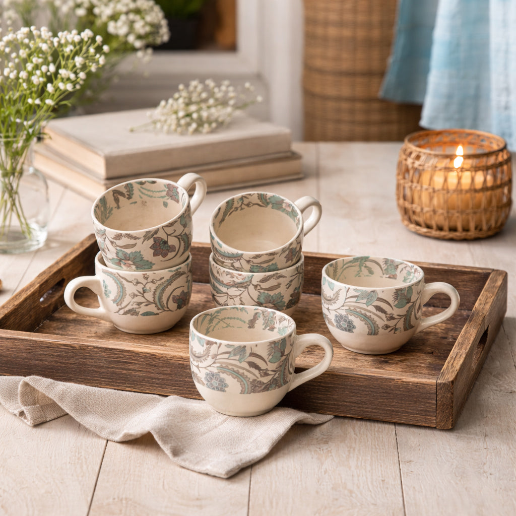 Coffee Mugs Set of 6 | Cream - Multicolor | 200 ml