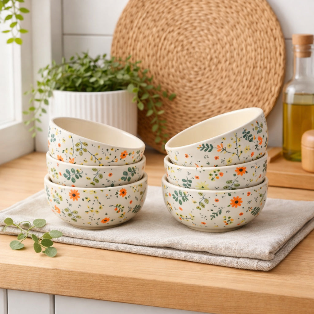 Dinner Bowls Set of 6 | Multicolor Print | 220 ml