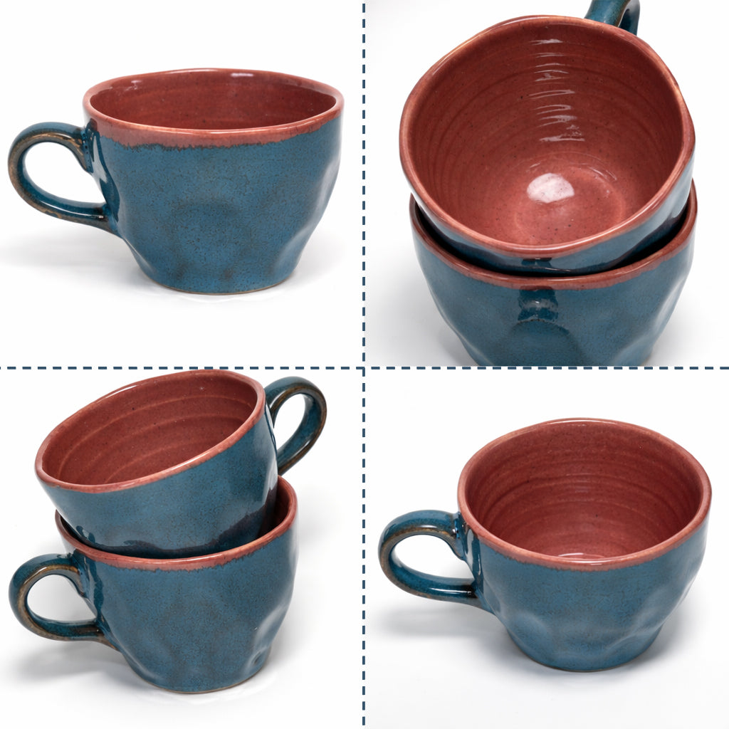 BRINNS Ceramic Coffee Mugs Set | Teal - Purple, 220 ml, Set of 6 Coffee Mugs | Glossy | Microwave and Dishwasher Safe | Perfect for Gifting, Home & Office Use