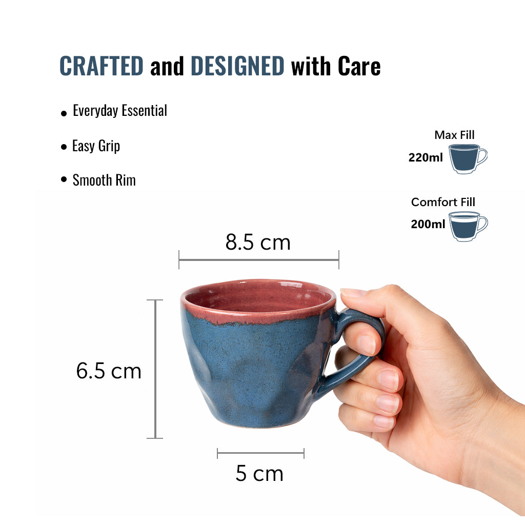 BRINNS Ceramic Coffee Mugs Set | Teal - Purple, 220 ml, Set of 6 Coffee Mugs | Glossy | Microwave and Dishwasher Safe | Perfect for Gifting, Home & Office Use