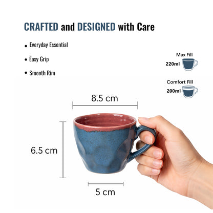 Coffee Mugs Set of 6 | Teal-Purple | 220ml