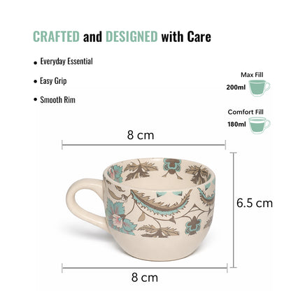 Coffee Mugs Set of 6 | Cream - Multicolor | 200 ml