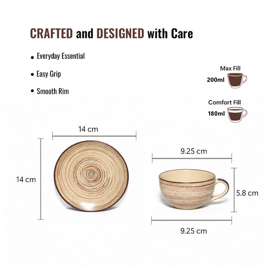Coffee Mug Saucer Set | Baze - Brown | 200 ml