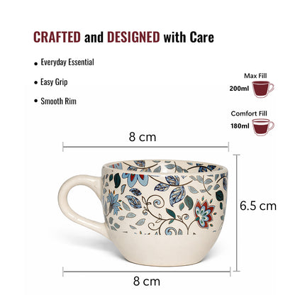 Coffee Mugs Set of 6 | Cream - Multicolor | 200 ml