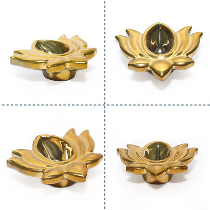 Ceramic 4 Lotus Diyas in Gold Color
