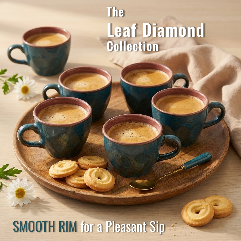 BRINNS Ceramic Coffee Mugs Set | Teal - Purple, 220 ml, Set of 6 Coffee Mugs | Glossy | Microwave and Dishwasher Safe | Perfect for Gifting, Home & Office Use