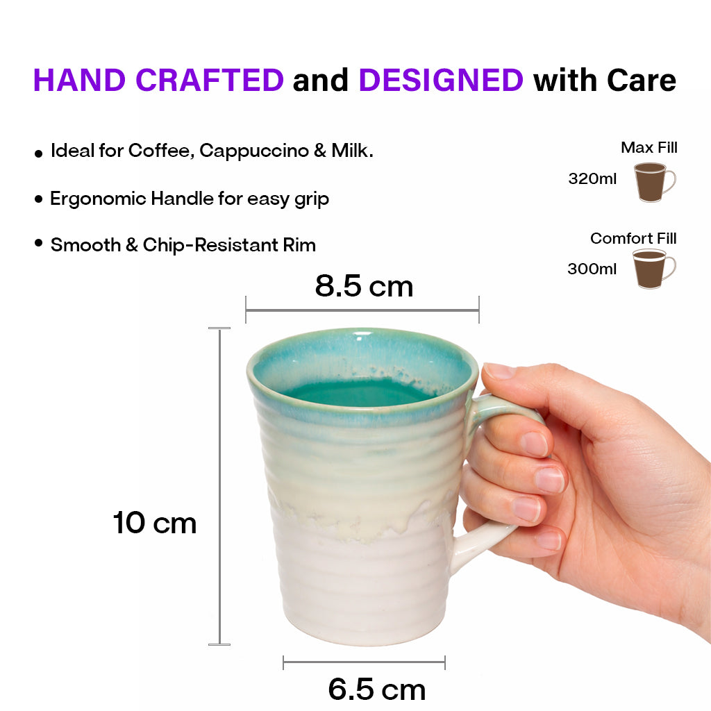 Coffee, Milk, Mugs Set | White - Teal | 320ml
