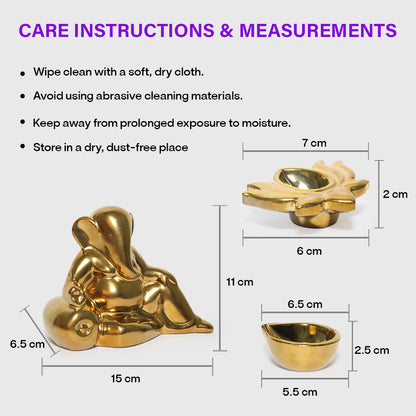 Ceramic Gold Lord Ganesh with Four diya & 1 Lotus Diys