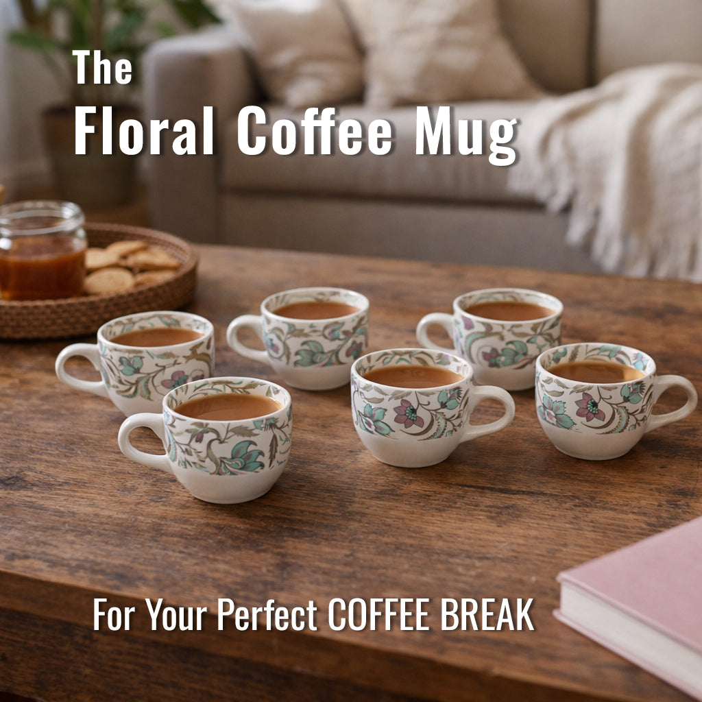 Coffee Mugs Set of 6 | Cream - Multicolor | 200 ml