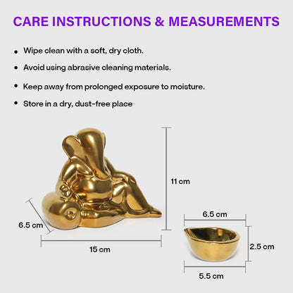 Ceramic Lord Ganesh Idol with Two diyas in Gold Finish