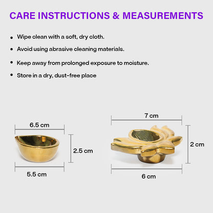 Ceramic Gold One Lotus Diya with 2 Diyas