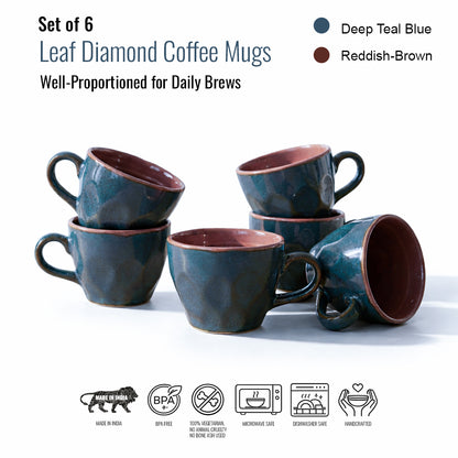 Coffee Mugs Set of 6 | Teal-Purple | 220ml