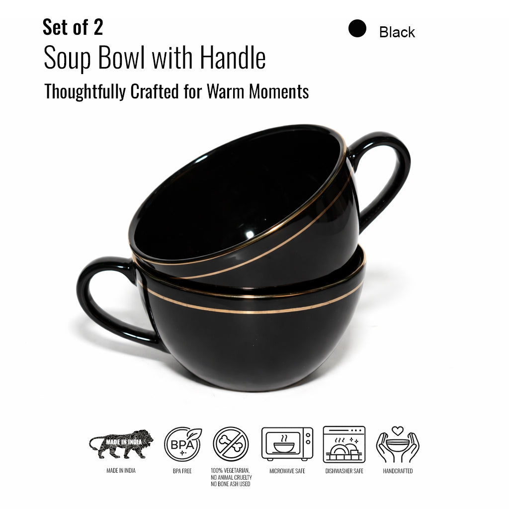 Soup Bowls with Handle Set of 2 | 275 ml