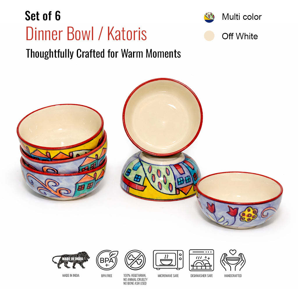 Dinner Bowls Set of 6 | Multicolor Print | 220 ml