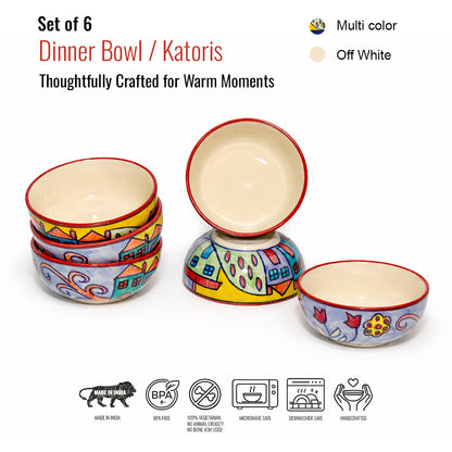 Dinner Bowls Set of 6 | Multicolor Print | 220 ml