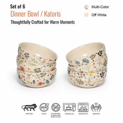 Dinner Bowls Set of 6 | Multicolor Print | 220 ml