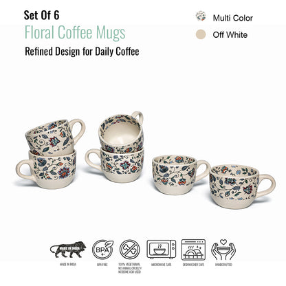 Coffee Mugs Set of 6 | Cream - Multicolor | 200 ml
