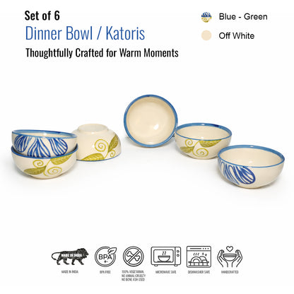Dinner Bowls Set of 6 | Multicolor Print | 220 ml