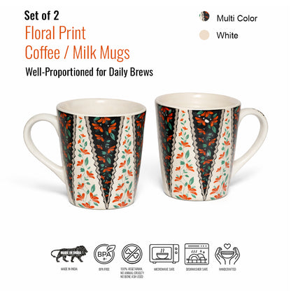 Coffee, Milk Mugs Set of 2 | Multicolor | 300 ml.