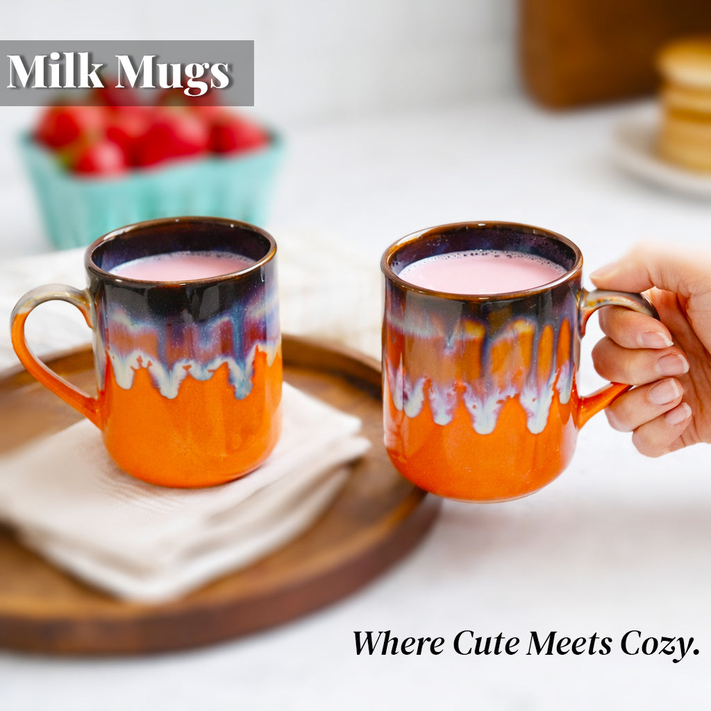 Milk Mugs Set | Orange - Brown | 350 ml