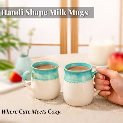 Milk Mugs Set of 6 | White-Teal | 400ml