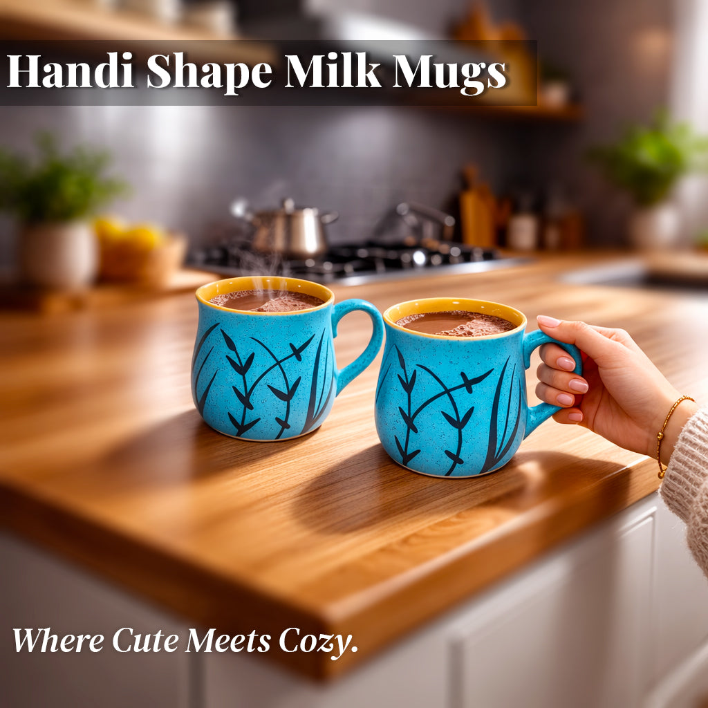 Milk Mugs Set | Blue - Black | 400 ml