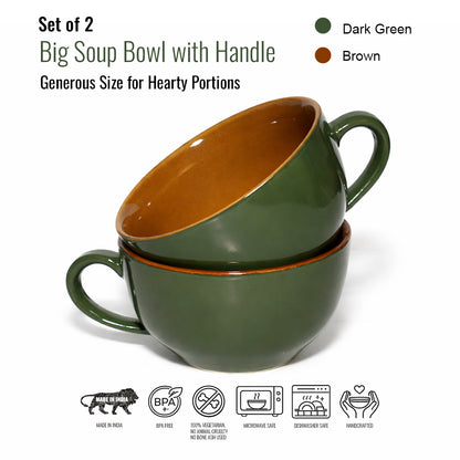 Soup Bowls with Handle Set of 2 |400 ml