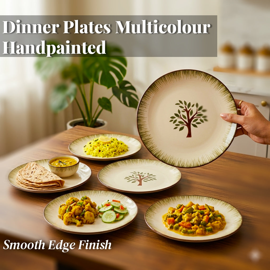 Ceramic Dinner Plate Set | Multicolour 'Palm Tree' Painting