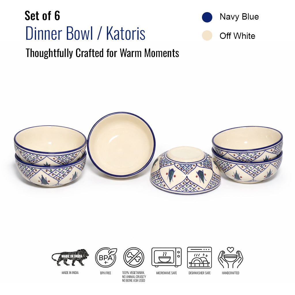 Dinner Bowls Set of 6 | Multicolor Print | 220 ml